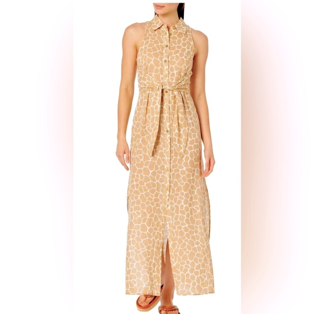 Michael Kors  Giraffe Front Tie Linen Blend Maxi Dress L